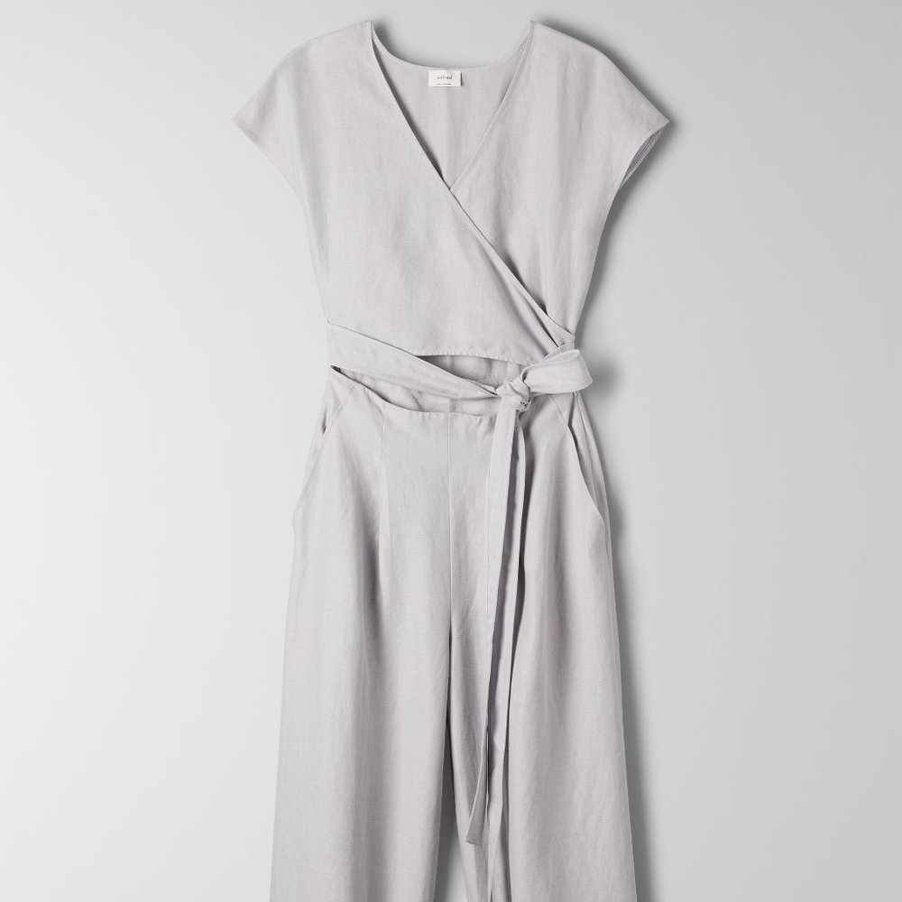 Aritzia Wilfred Brax Wrap Tie Jumpsuit Pearl Grey - Picture 4 of 7